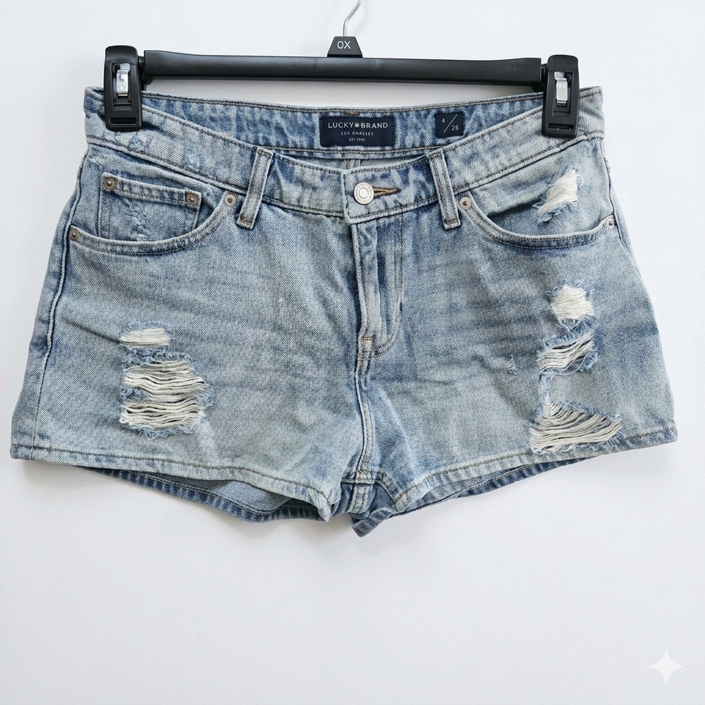 Lucky Brand Distressed Light Wash Denim Shorts - Light Blue